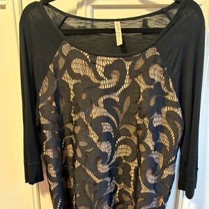 Sweet Grey Black Lace Women's Top - size M